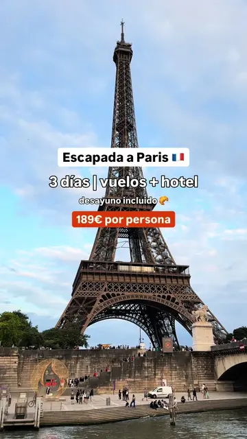 Esta es tu señal para escaparte a París ✨🇫🇷 Si llevas tiempo diciendo “tengo que ir”, aquí va el empujoncito: 🧡 Vuelos + hotel 🧡 Fechas: próximos meses disponibles 🧡 Precio: desde 189€ por persona 👉 Todos los detalles en el enlace del perfil😊 #travel #viajesporelmundo #traveller 